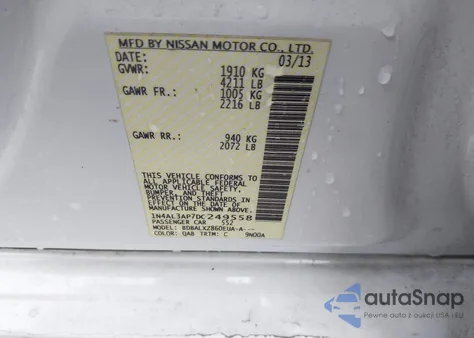 2013 Nissan Altima 2.5 Sl from USA, damaged, VIN 1N4AL3AP7DC249558